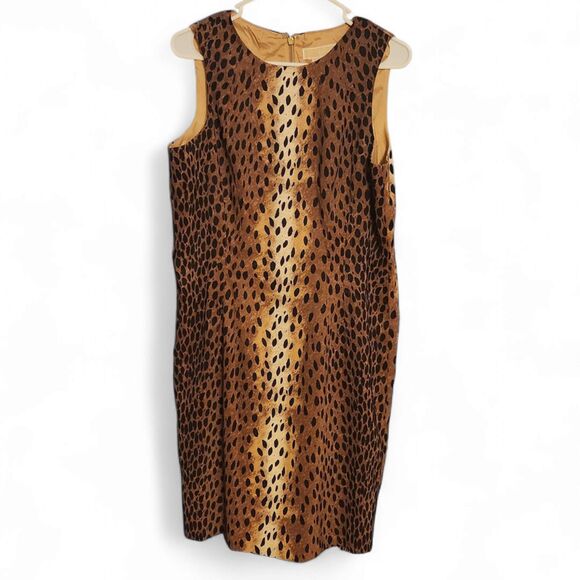 Michael Kors Leopard Print Sleeveless Midi Dress, Women's Size 12 Sheath Shift - Picture 1 of 6